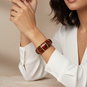 Chunky Resin-Style Stainless Steel Bangle – Tortoise Brown Finish - PEACORA