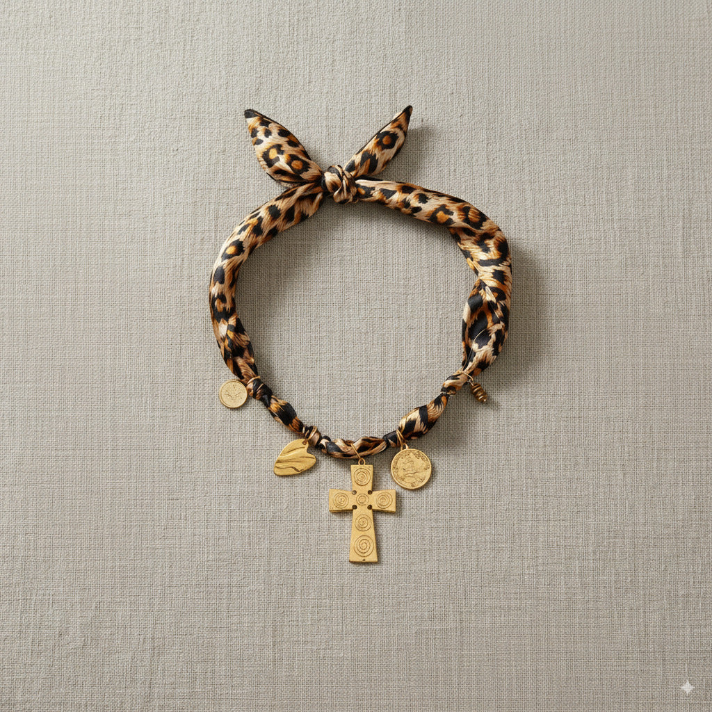 Cross Charm Scarf Necklace 