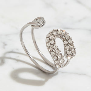 Crystal Horseshoe Open Ring – SIlver Finish Stainless Steel - PEACORA