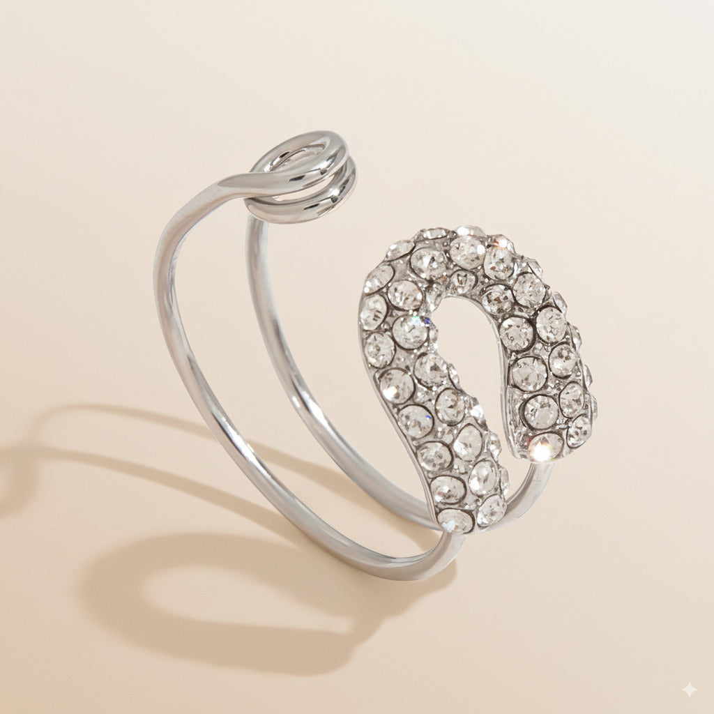 Crystal Horseshoe Open Ring – SIlver Finish Stainless Steel - PEACORA