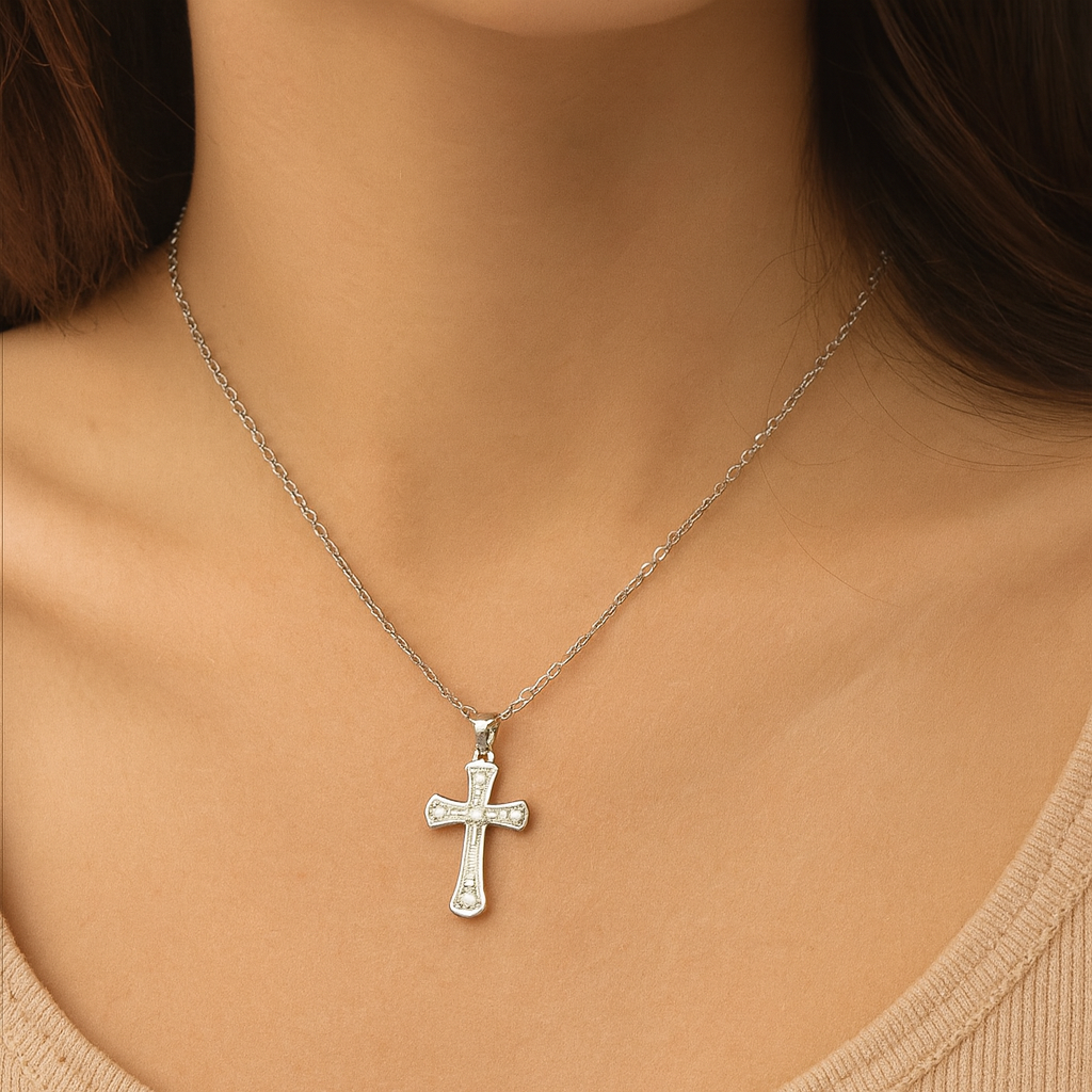 Crystal Cross Pendant Necklace - PEACORA