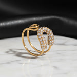 Load image into Gallery viewer, Crystal Horseshoe Open Ring – Gold Finish Stainless Steel - PEACORA
