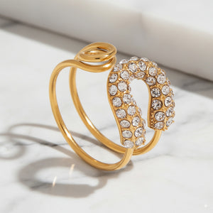 Crystal Horseshoe Open Ring – Gold Finish Stainless Steel - PEACORA