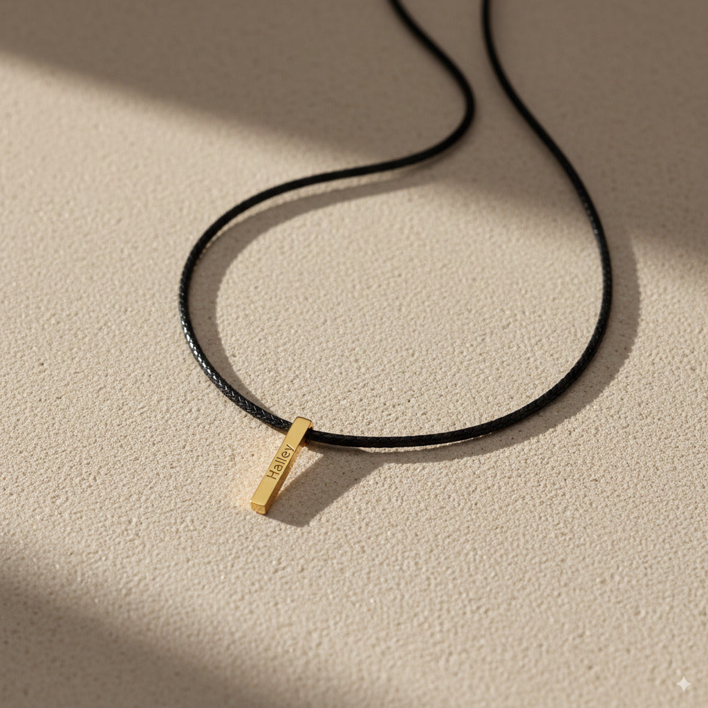 Custom Gold Engraved Bar Pendant Necklace 