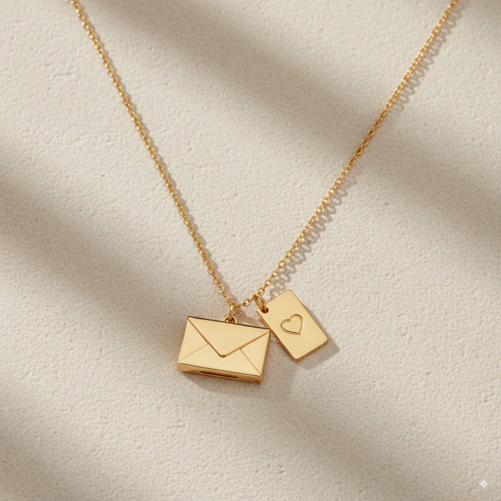 Custom Engraved Gold Envelope Necklace 