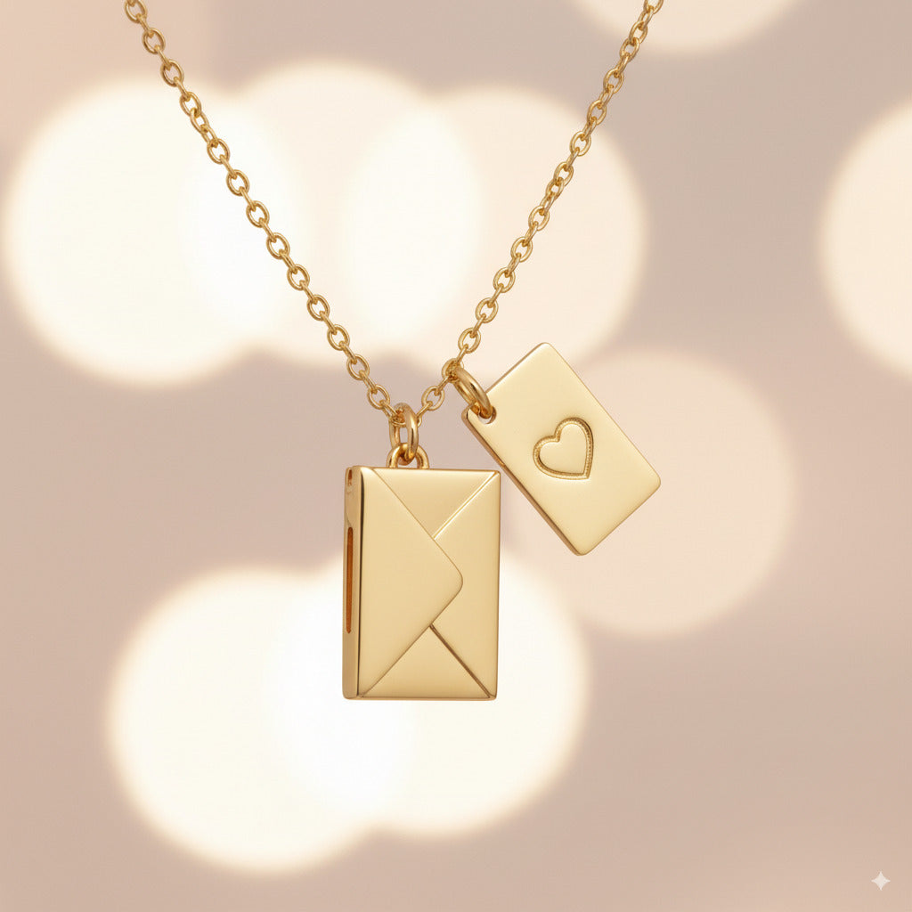 Custom Engraved Gold Envelope Necklace 