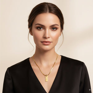 Custom Gold Rectangle Pendant Necklace 