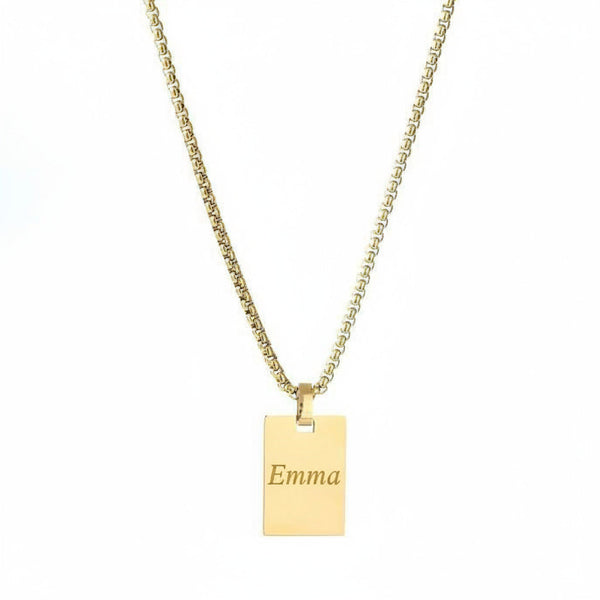 Custom Gold Rectangle Pendant Necklace 