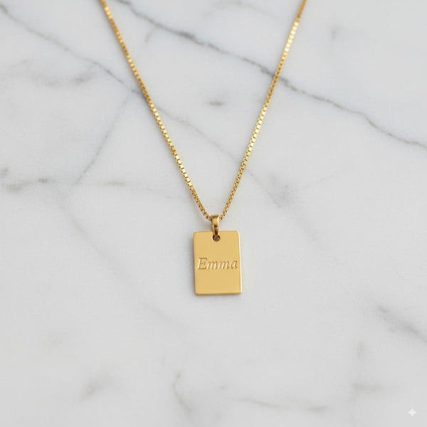 Custom Gold Rectangle Pendant Necklace 