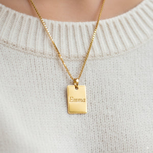 Custom Gold Rectangle Pendant Necklace 