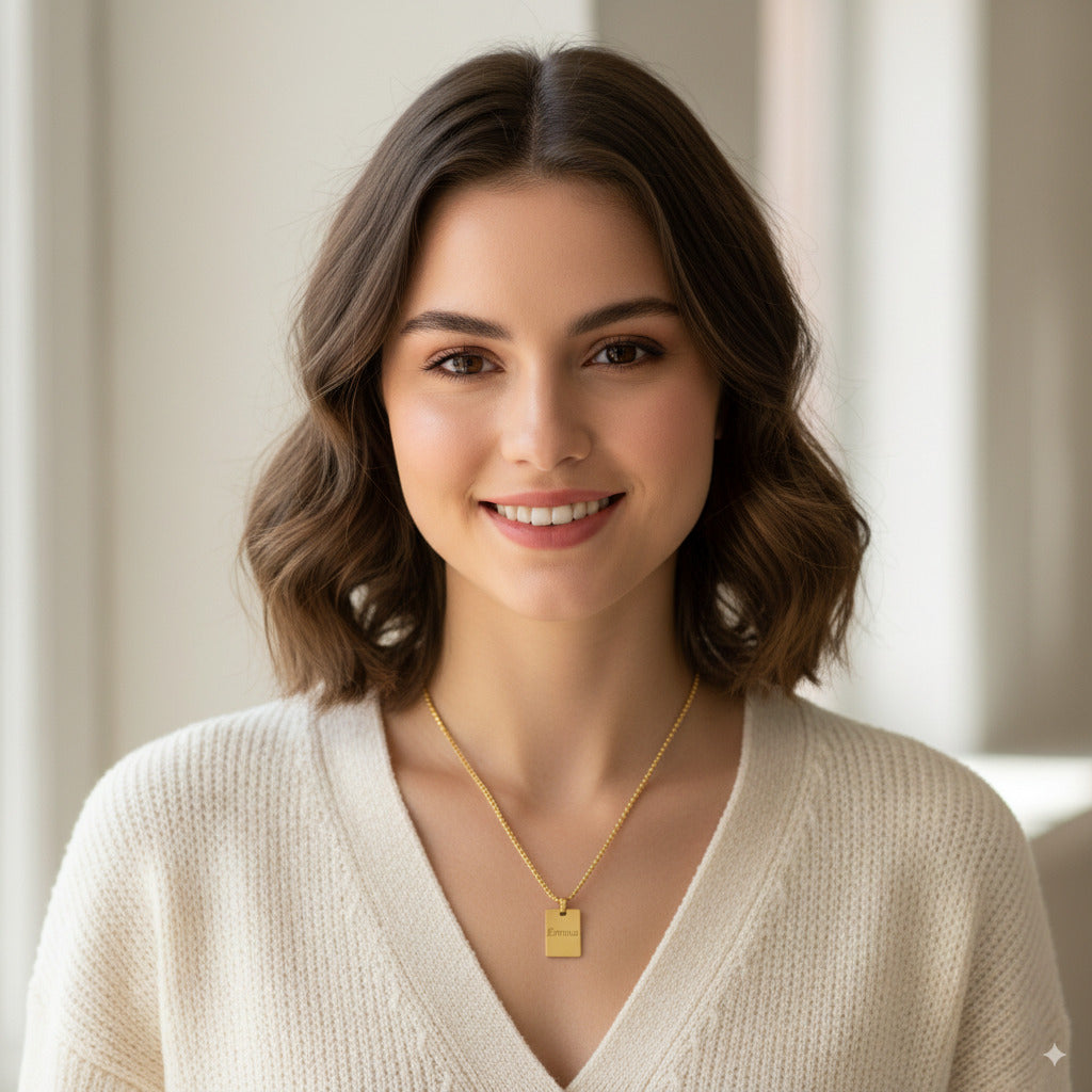 Custom Gold Rectangle Pendant Necklace 
