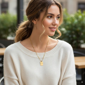 Custom Gold Rectangle Pendant Necklace 