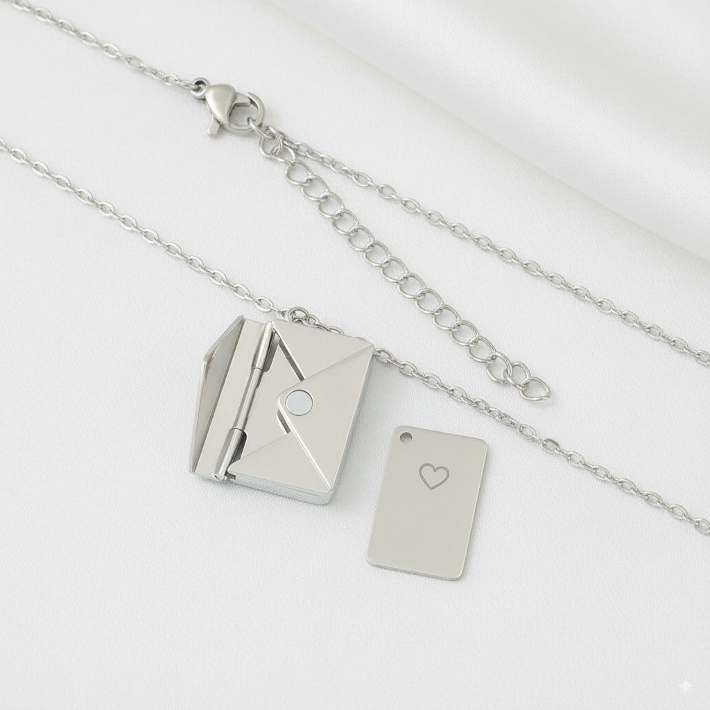 Custom Silver Envelope Locket Necklace 