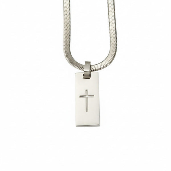 Custom Silver Rectangle Pendant Necklace 