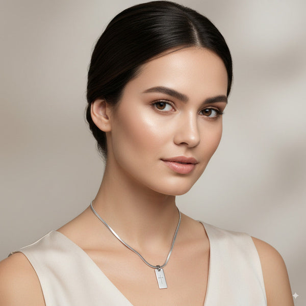 Custom Silver Rectangle Pendant Necklace 