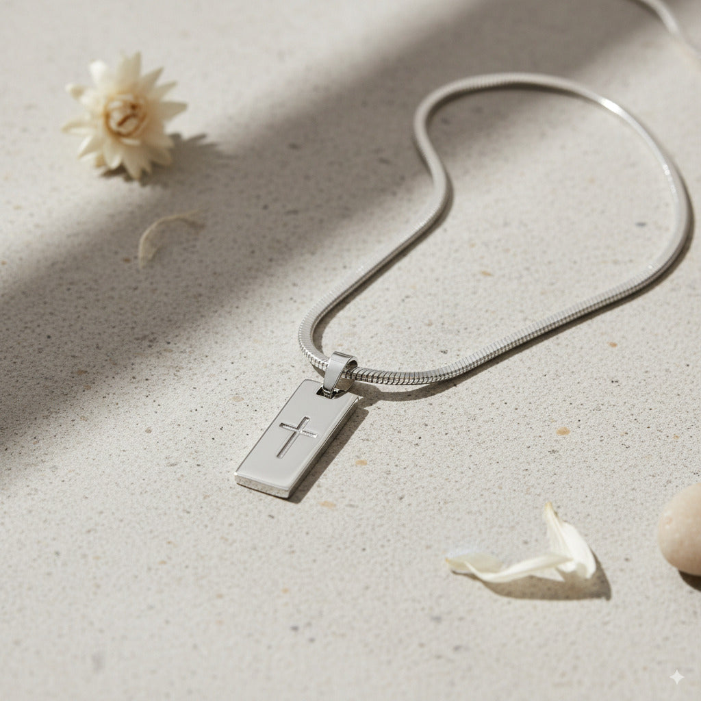 Custom Silver Rectangle Pendant Necklace 