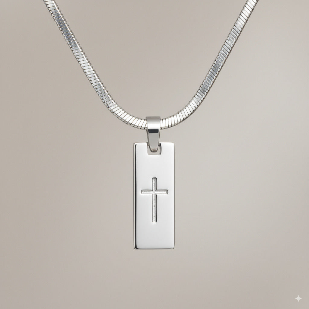 Custom Silver Rectangle Pendant Necklace 