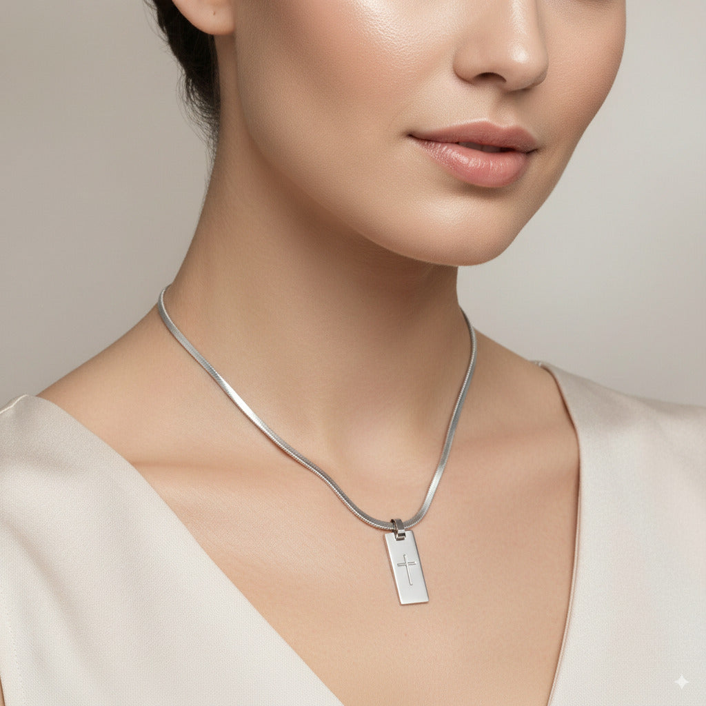 Custom Silver Rectangle Pendant Necklace 