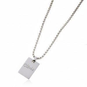 PEACORA Sleek Silver Rectangle Tag Pendant Necklace