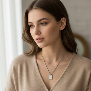 PEACORA Sleek Silver Rectangle Tag Pendant Necklace