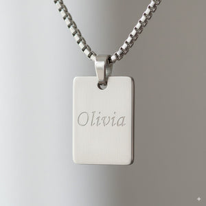 PEACORA Sleek Silver Rectangle Tag Pendant Necklace