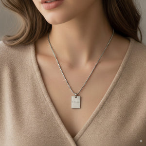 PEACORA Sleek Silver Rectangle Tag Pendant Necklace