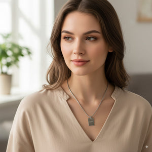 PEACORA Sleek Silver Rectangle Tag Pendant Necklace