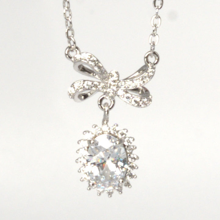 Oval Crystal Bow Necklace