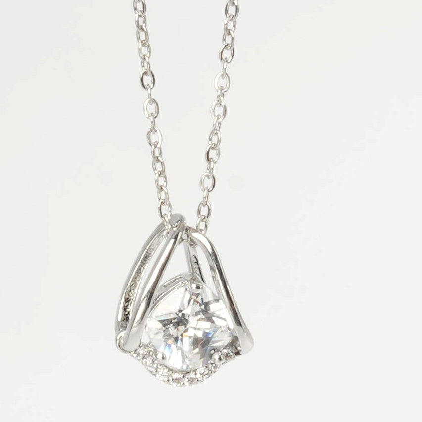 Silver Bamboo-Inspired Pendant Necklace - PEACORA