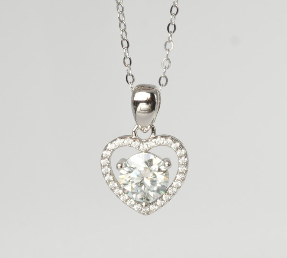Silver Moissanite Heart Pendant Necklace