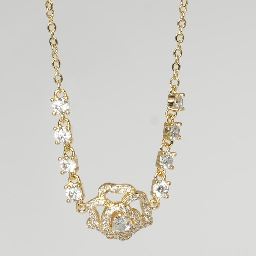 Radiant Rose Crystal Gold Necklace - PEACORA