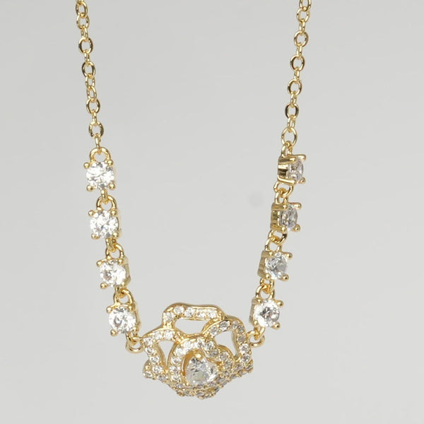 Radiant Rose Crystal Gold Necklace - PEACORA
