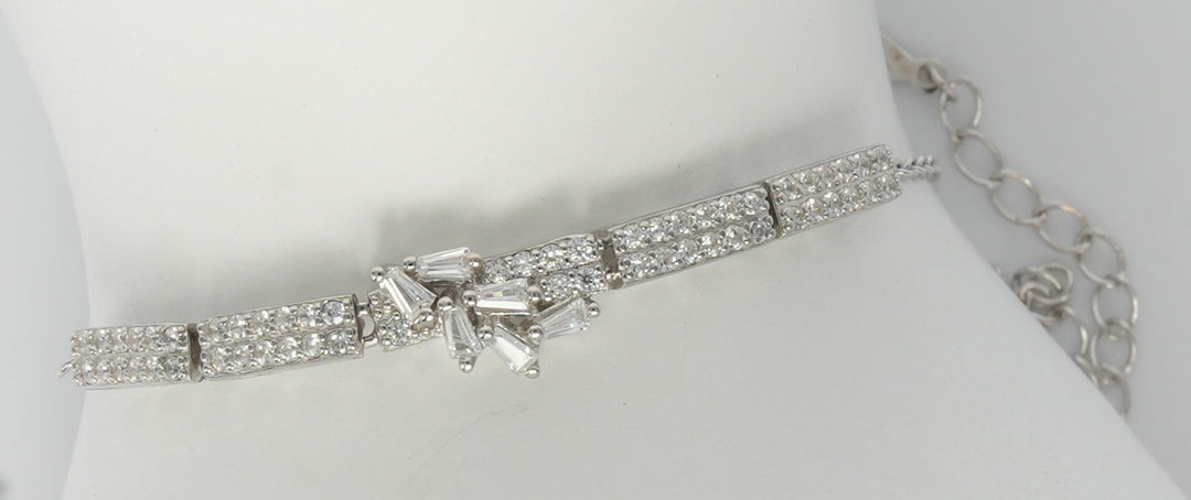 Baguette Cluster Sterling Silver S925 Bracelet - PEACORA