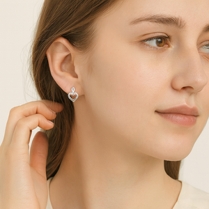 Silver Sparkling Heart Drop Earrings - PEACORA