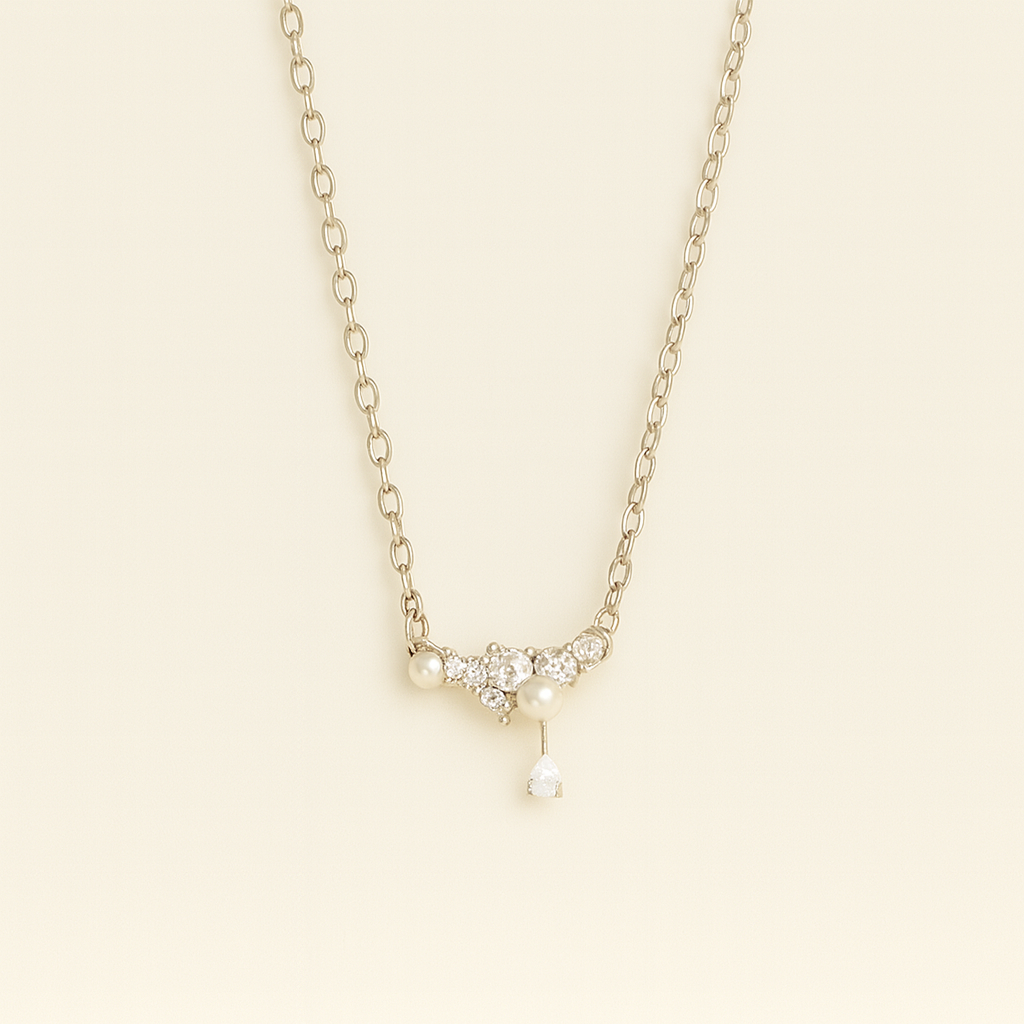 Elegant Pearl & Crystal Universe Necklace - PEACORA