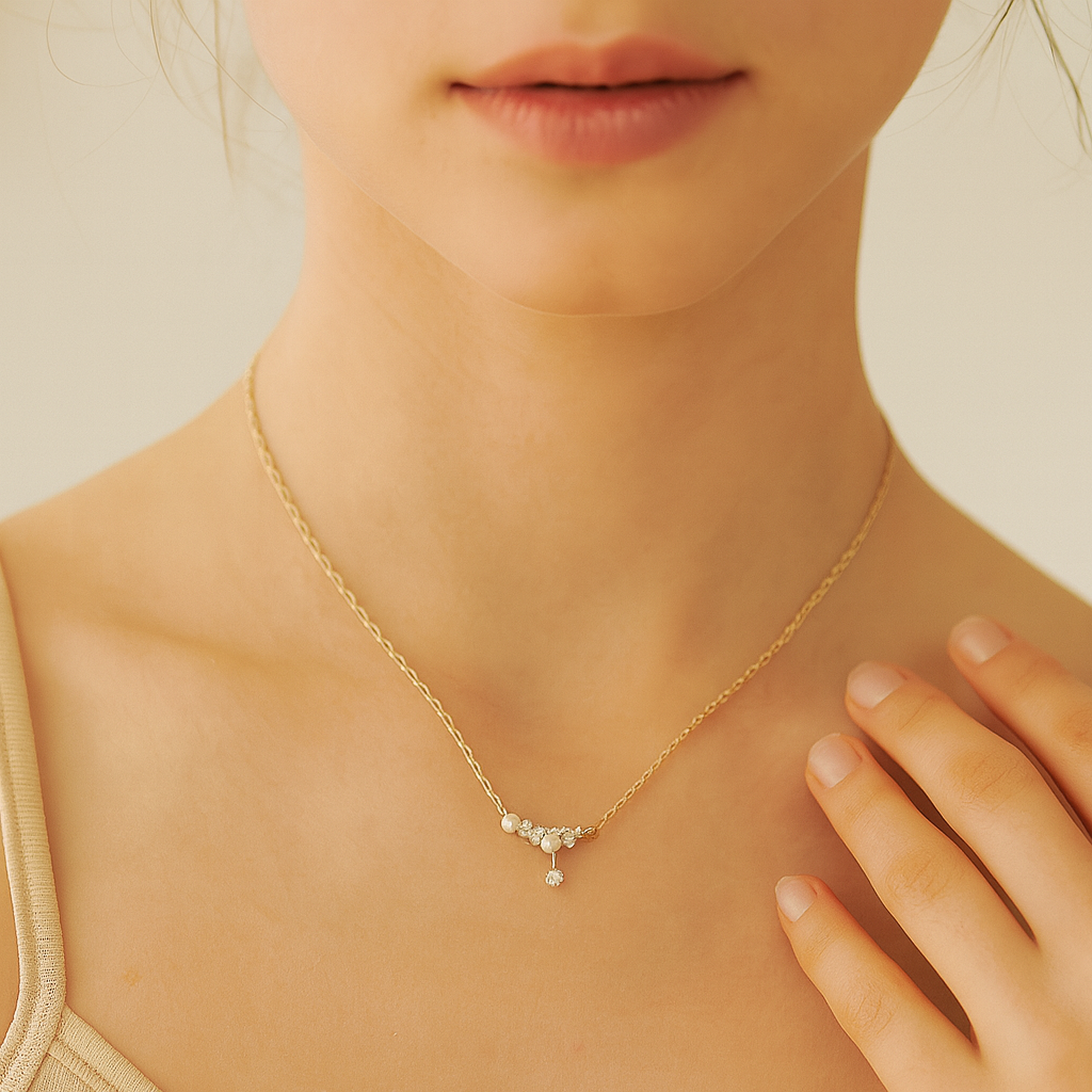 Elegant Pearl & Crystal Universe Necklace - PEACORA