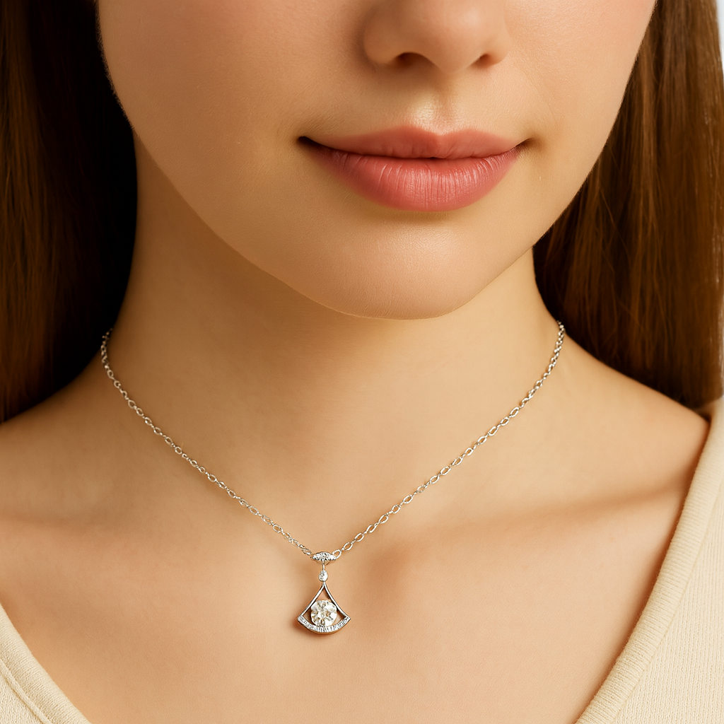 Elegant Skirted Moissanite Pendant Necklace - PEACORA