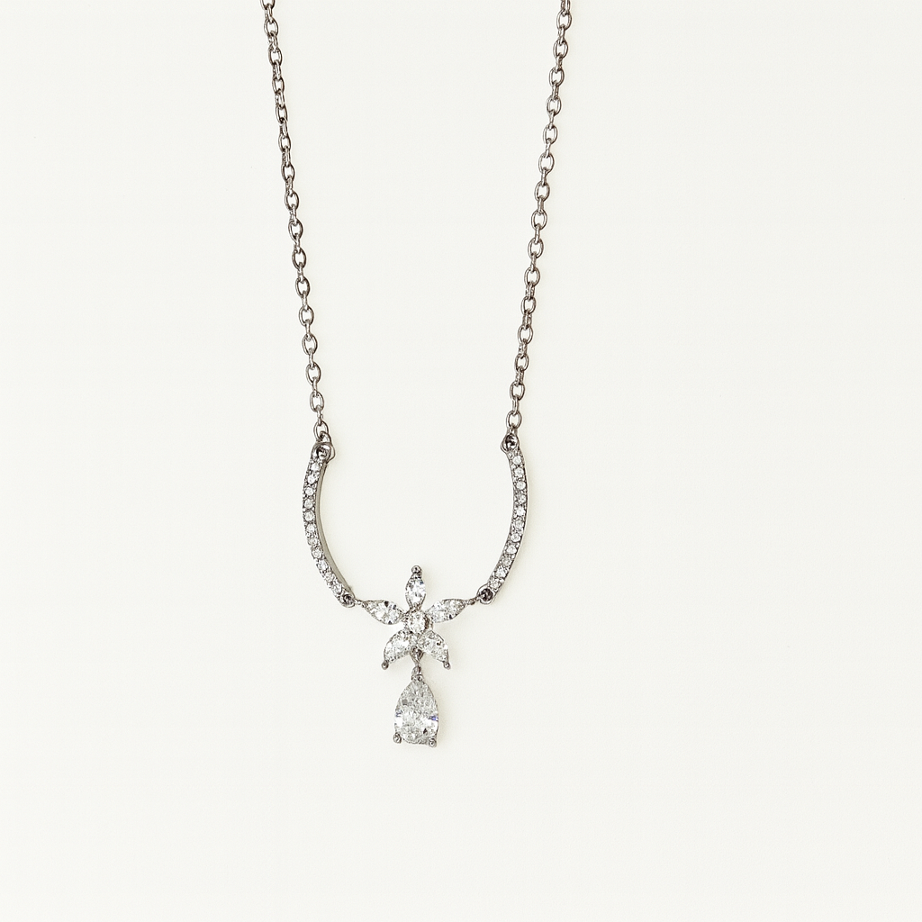 Floral Crystal Drop Pendant Necklace - PEACORA