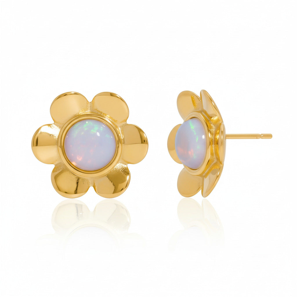 Floral Opal Stud Earrings 