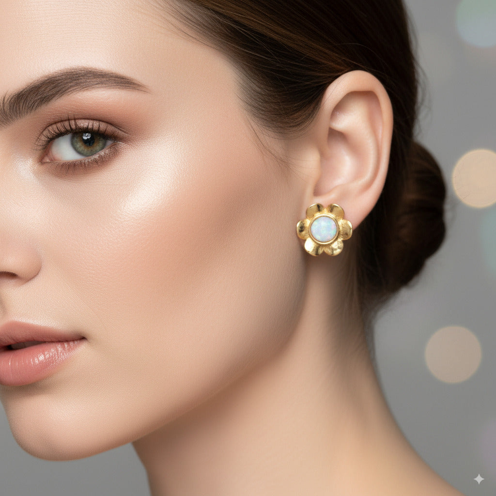Floral Opal Stud Earrings 