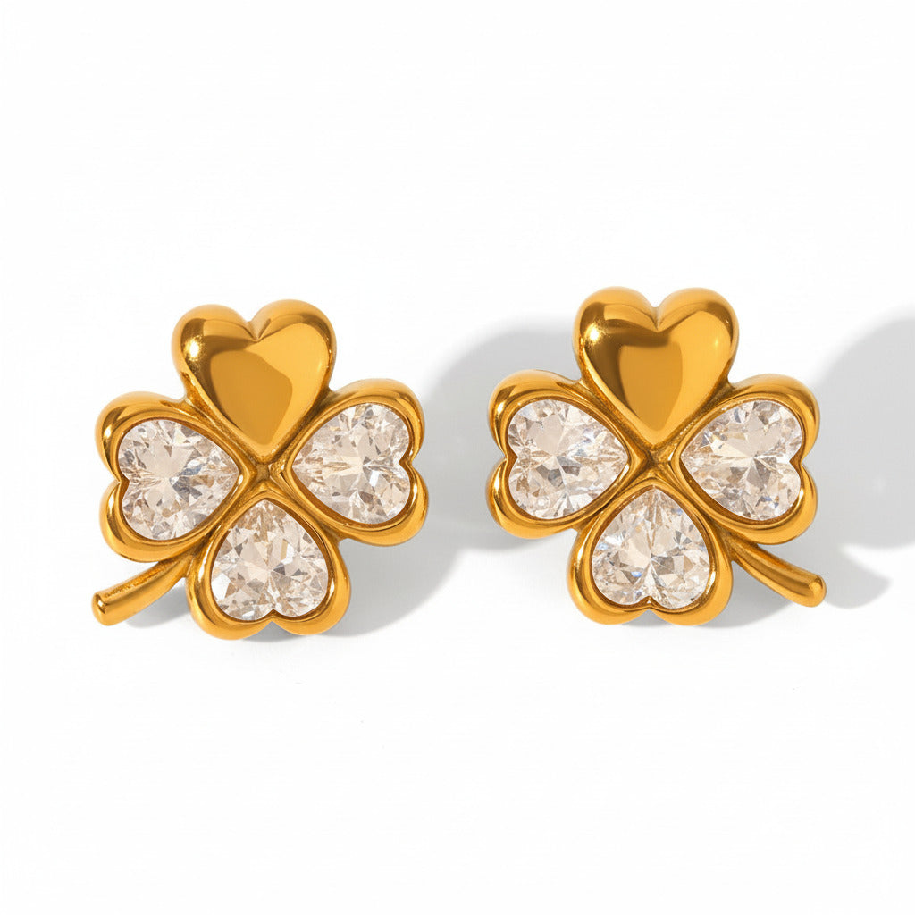 Four-Leaf Clover Crystal Stud Earrings 