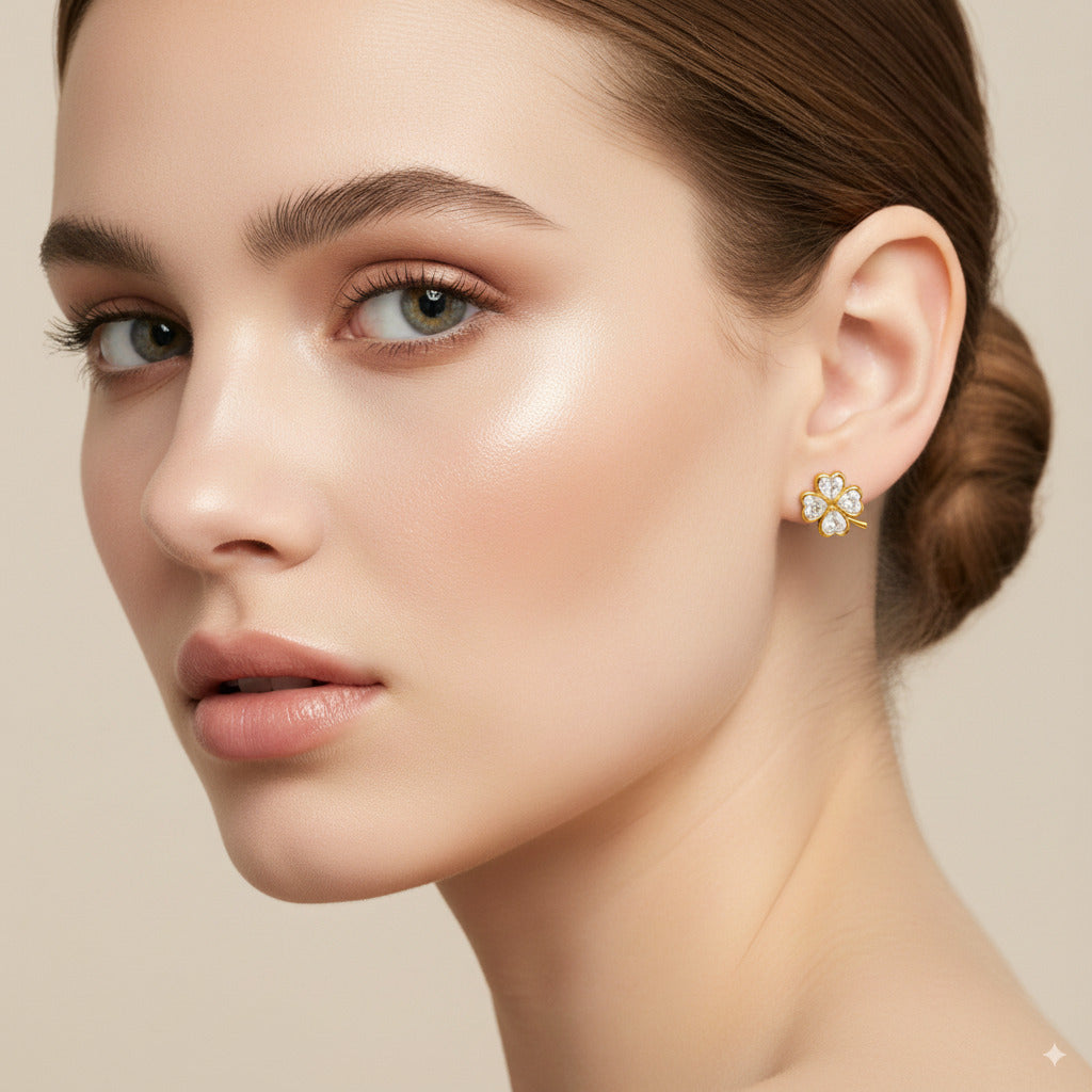 Four-Leaf Clover Crystal Stud Earrings 