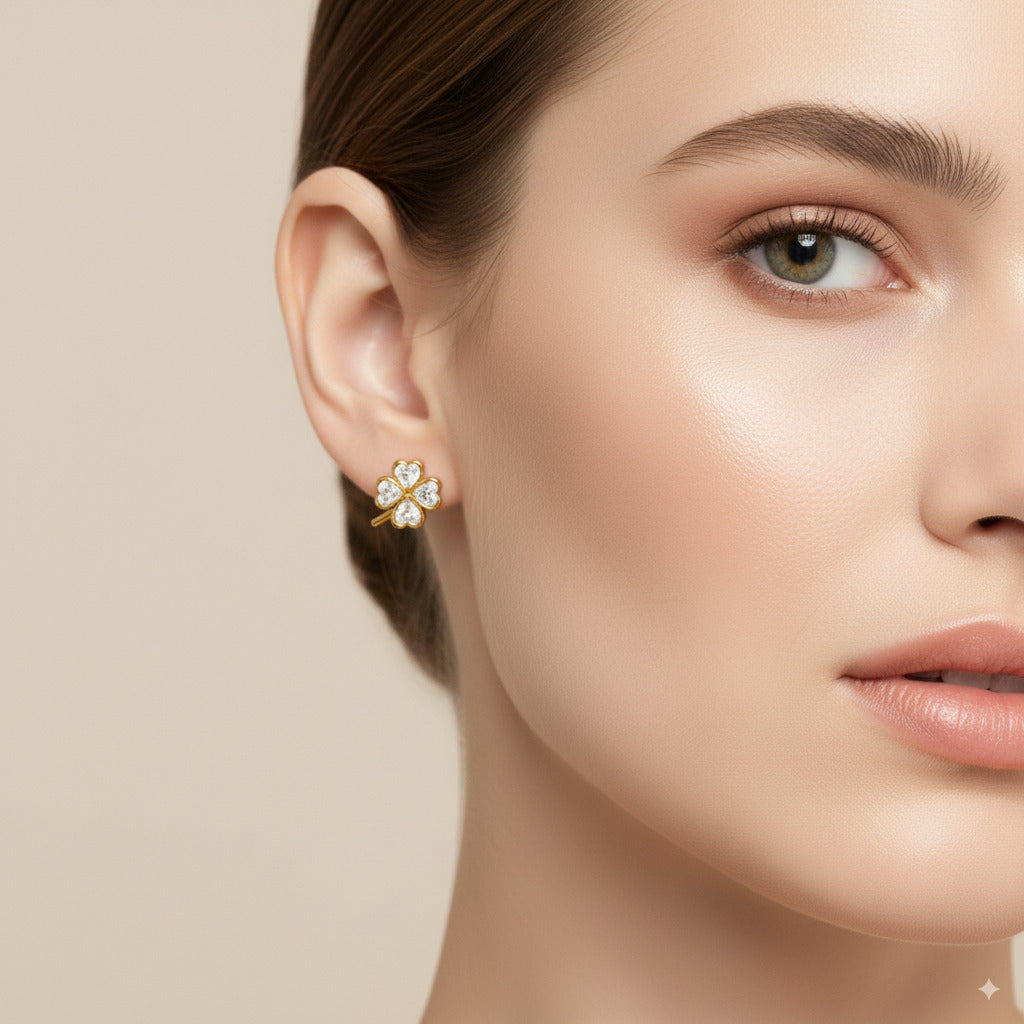 Four-Leaf Clover Crystal Stud Earrings 