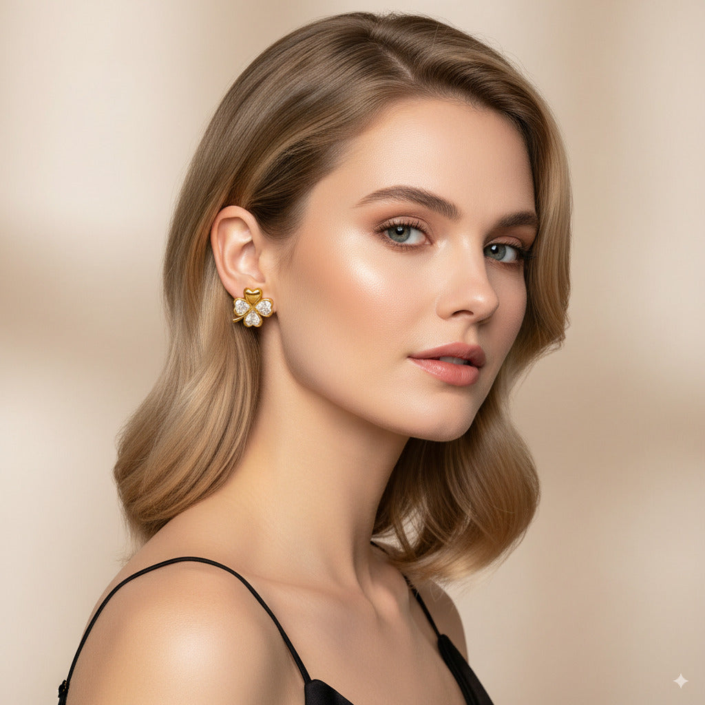 Four-Leaf Clover Crystal Stud Earrings 