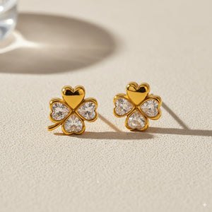Four-Leaf Clover Crystal Stud Earrings 