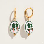 Load image into Gallery viewer, Stainless Steel Hoop Earrings with Blue Floral Charm – Gold Finish - PEACORA
