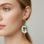 Load image into Gallery viewer, Stainless Steel Hoop Earrings with Blue Floral Charm – Gold Finish - PEACORA
