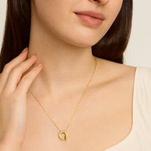 Golden Crystal Double Circle Pendant Necklace - PEACORA