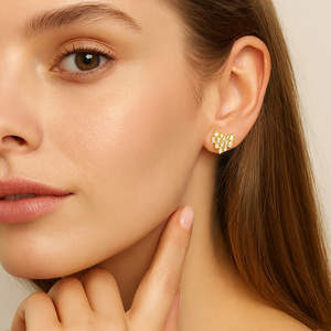 Gold Crystal Heart Stud Earrings - PEACORA