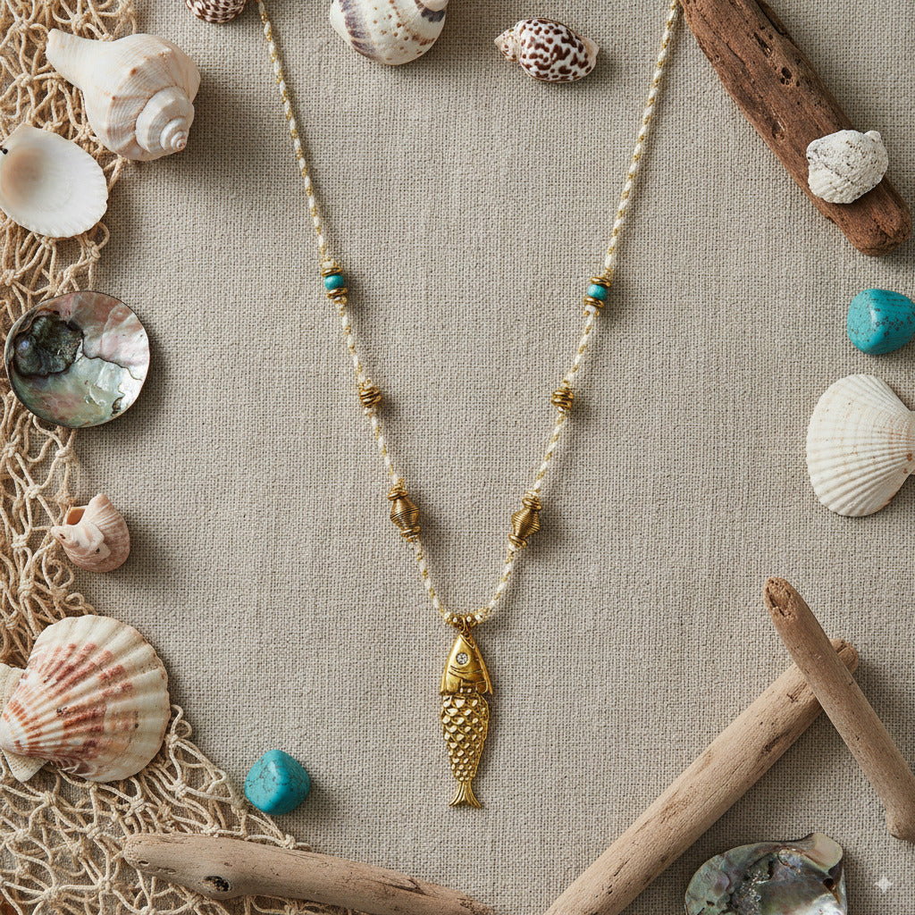 Gold Fish Pendant Necklace 